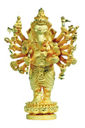 Sacred Ganesha – 16-Armed Form (Gold-Plated Bronze)