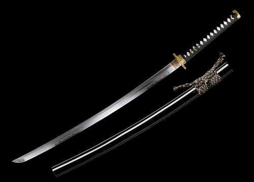 Folded Steel Katana – Clay Tempered with Black Silk Wrap