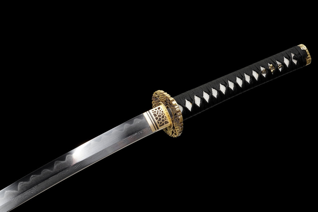 Folded Steel Katana – Clay Tempered with Black Silk Wrap