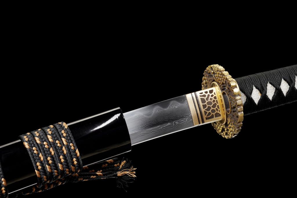 Folded Steel Katana – Clay Tempered with Black Silk Wrap