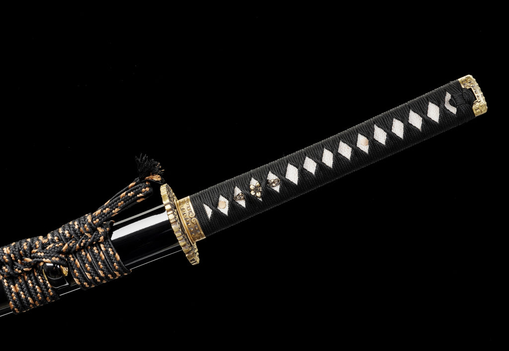 Folded Steel Katana – Clay Tempered with Black Silk Wrap
